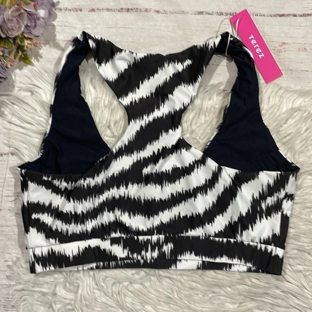 NWT Terez Black White Zebra Patterned Swim Bikini Top